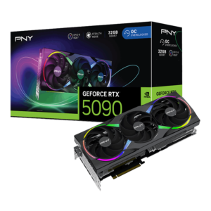 כרטיס מסך PNY GeForce RTX 5090 32GB EPIC-X ARGB OC עם קירור מתקדם ותאורת RGB, ביצועים גבוהים לגיימינג ועריכה גרפית.​
