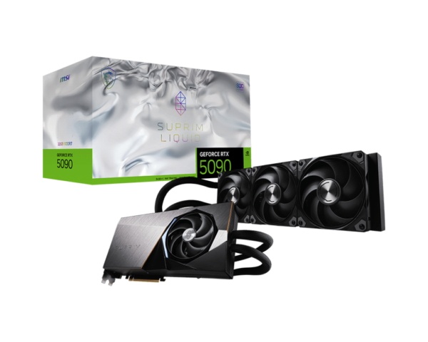 כרטיס מסך MSI GeForce RTX 5090 32GB SUPRIM LIQUID SOC, ביצועים גבוהים עם קירור נוזלי מתקדם עבור גיימינג ועריכה גרפית ברמה מקצועית.