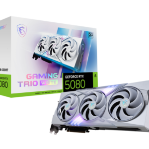 כרטיס מסך MSI GeForce RTX 5080 16G GAMING TRIO OC WHITE בצבע לבן מרהיב, עם קירור עוצמתי וביצועים מתקדמים לגיימינג ויצירה ללא פשרות.
