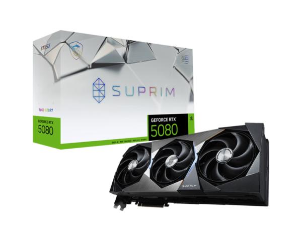 כרטיס מסך MSI GeForce RTX 5080 16G SUPRIM SOC עם ביצועים עוצמתיים, קירור מתקדם ועיצוב יוקרתי – מושלם לגיימרים ויוצרי תוכן