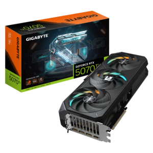 כרטיס מסך GIGABYTE GeForce RTX 5070 Ti GAMING OC 16G עם קירור מתקדם, עיצוב מודרני, תאורת RGB, ו-Dual BIOS לבחירת פרופיל ביצועים.​