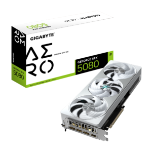 כרטיס מסך GIGABYTE GeForce RTX 5080 AERO OC SFF 16G בעיצוב קומפקטי, עם ביצועים גבוהים, קירור שקט ומראה יוקרתי – מושלם למחשבים קטנים