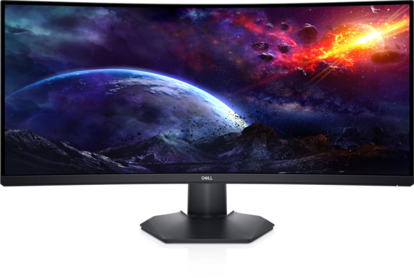 מסך הגיימינג הקעור Dell Alienware S3422DWG בגודל 34 אינץ' מציע רזולוציית WQHD (3440x1440), קצב רענון של 144Hz וזמן תגובה של 2ms, להבטחת חוויית משחק חלקה ומדויקת