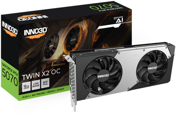 INNO3D GeForce RTX 5070 TWIN X2 OC הוא כרטיס גרפי אידיאלי לגיימרים ויוצרים שמחפשים ביצועים מרשימים בגודל קומפקטי. עם DLSS 4, Ray Tracing, ו-NVIDIA Reflex 2, הכרטיס מציע ביצועים גבוהים, תגובה מהירה וגרפיקה ריאליסטית, תוך שמירה על קירור אפקטיבי ועיצוב מרהיב. אם אתם מחפשים כרטיס גרפי שיספק לכם ביצועים מעולים עבור גיימינג ויצירה, ה-RTX 5070 TWIN X2 OC הוא הבחירה המושלמת.