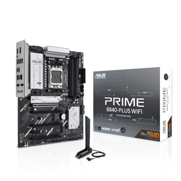 לוח אם ASUS Prime B840-Plus WIFI – תומך ב-AMD AM5, זיכרון DDR5, חיבורי PCIe 4.0 ו-Wi-Fi 6, מספק יציבות וביצועים מעולים למערכות מתקדמות! 🔥🚀